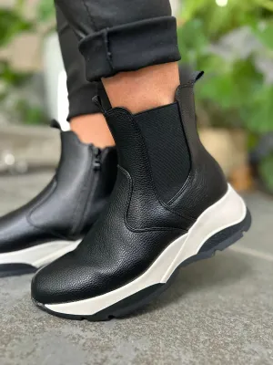 Black Chunky Wedge Boots