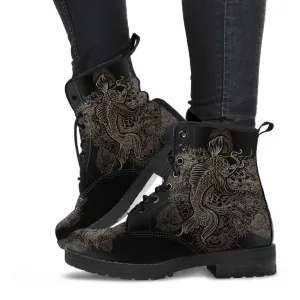 Black Combat Boots - Koi | Women's Black Hipster Boots, Vegan Leather Lace Up Boots, Handmade Lace Up Boots, Women's Boots, Custom Shoes