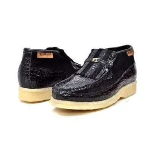 British Walkers Apollo Crocs Men's Black Crocodile Leather and Suede