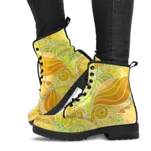 Combat Boots - Beautiful Yellow Doodle | Vegan Leather Lace Up Boots, Handmade Lace Up Boots, Aesthetic Shoes, Sorority Shoes, Women's Boots
