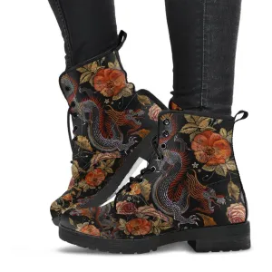 Combat Boots - Dragon & Flowers | Boho Shoes, Handmade Lace Up Boots, Vegan Leather Lace Up Boots, 90s Boots, 2000s Boots