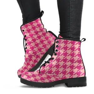 Combat Boots - Pink Houndstooth | Blush Pink Boots, Kawaii Shoes, Pink Flat Boots, Boho Shoes, Handmade Lace Up Boots, 90s Boots, 2000s Boot