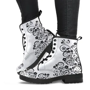 Combat Boots - Swirls | Goth Boots, Gothic Boots, Black Boots, Black Hipster Boots, Black Combat Boots, White Boots Women