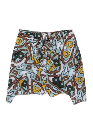 Diane von Furstenberg - Light blue, Brown, Black, & Yellow Print Strapless Top Sz 10