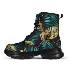 Gold & Teal Leaves Chunky Boots