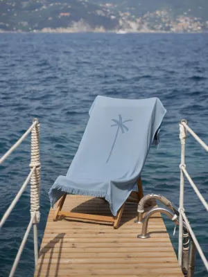 Jaquard Beach Towel - K13TW - Embroidered Palm With Palm & Logo Indigo