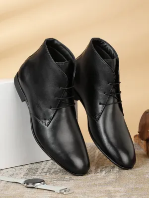Men's Black Solid Leather Lace-up Chukka Boots