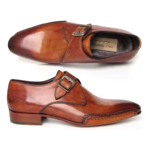 Paul Parkman Men's Monkstrap Shoes Side Handsewn Twisted Leather Sole Tobacco (ID#24Y56)